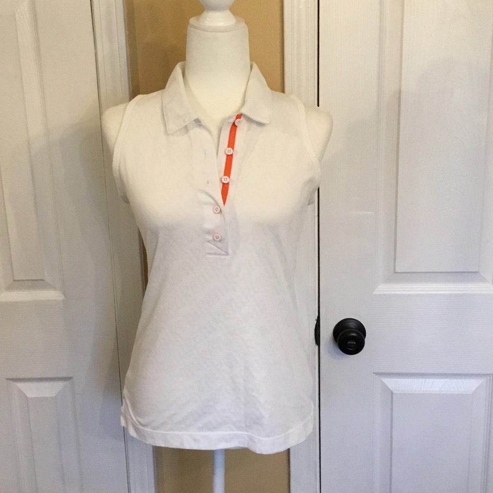 Nike Preppy Y2K White Sleeveless Racerback Polo Tank with Orange Placket